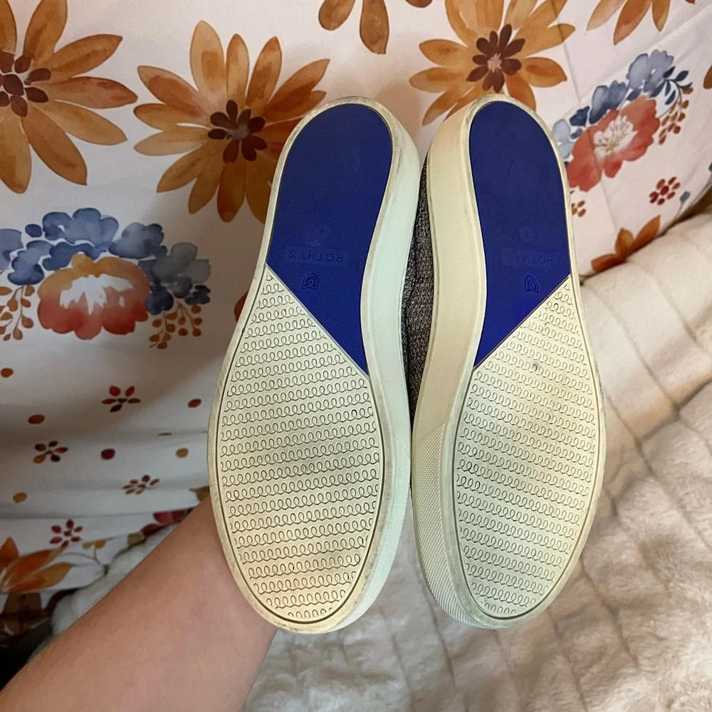 Rothy’s Womens 8 The Original Slip On Sneaker Knit Pink Gold Black Metallic City
